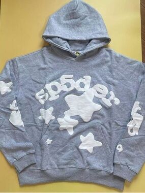 Men's Gray Crewneck Hoodie with White Star Appliqués